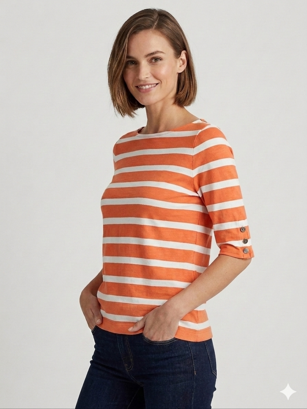 Ralph Lauren Orange & White Striped Boatneck Top size 1X